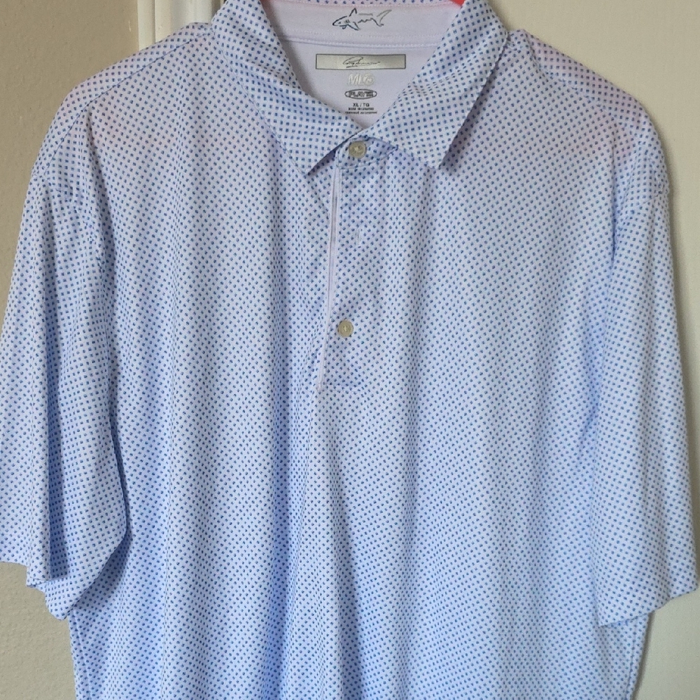 Greg Norman Collection Light Blue Polka Dot Polo